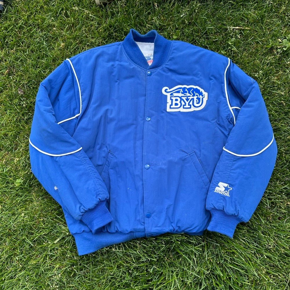 Vtg Starter BYU Cougars Varsity Jacket Mens Medium Blue Made in USA 90s NCAA